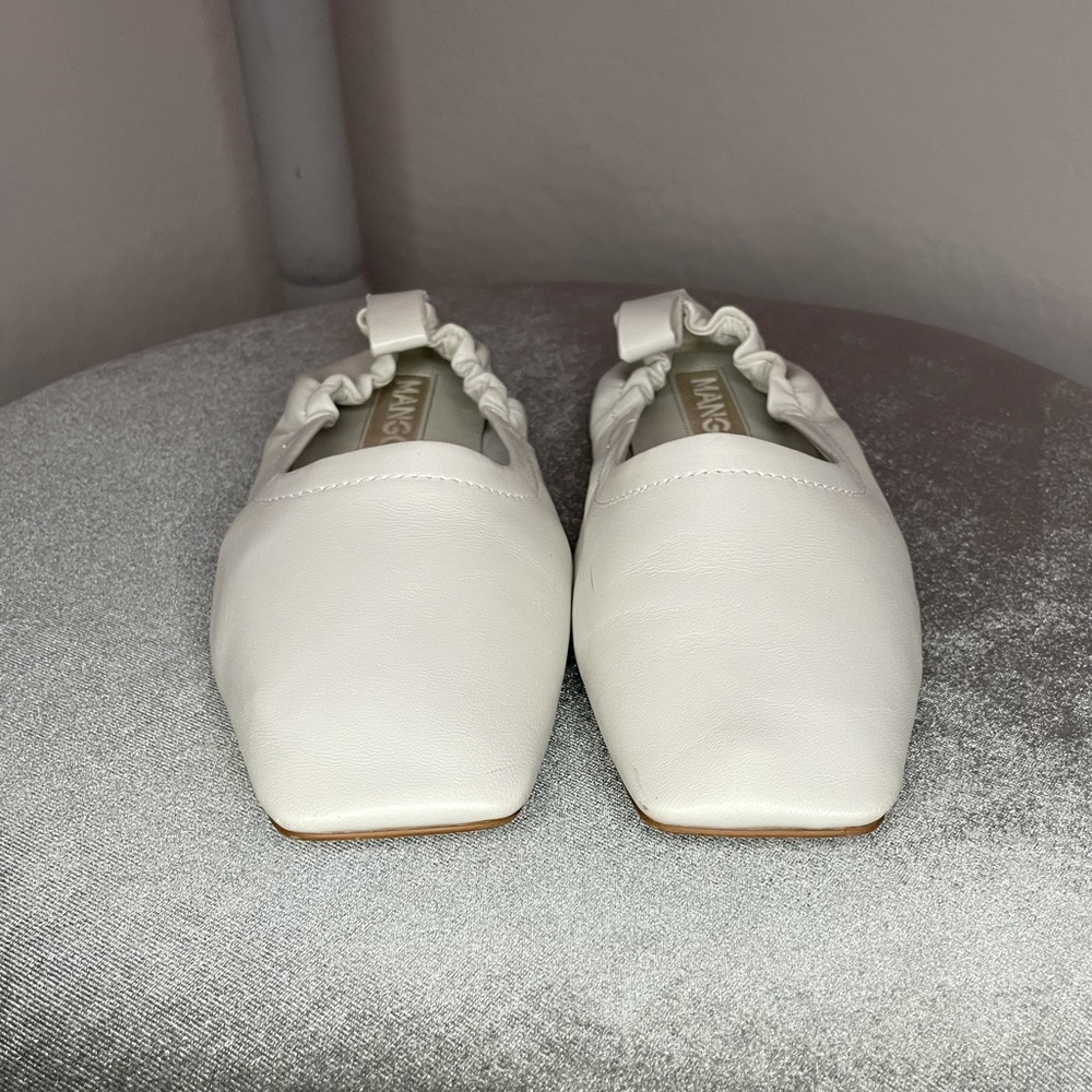 MANGO white leather square toe ballet flat EU 7
